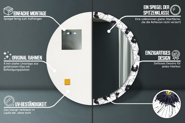 Zloženie lineárnych kvetov Okrúhle dekoračné zrkadlo na stenu