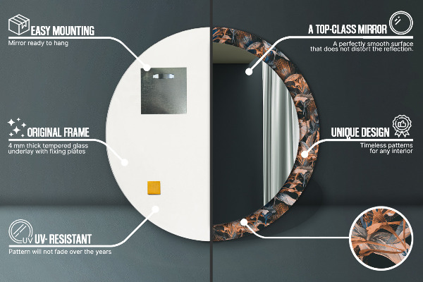 Tmavé tropické listy Okrúhle dekoračné zrkadlo