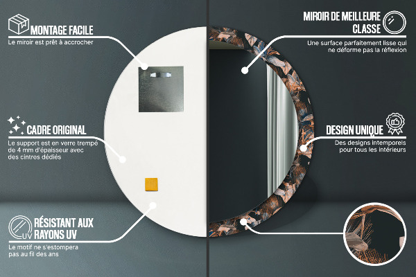 Tmavé tropické listy Okrúhle dekoračné zrkadlo
