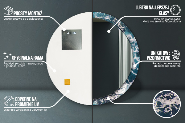 Turbulentné more Okrúhle dekoračné zrkadlo