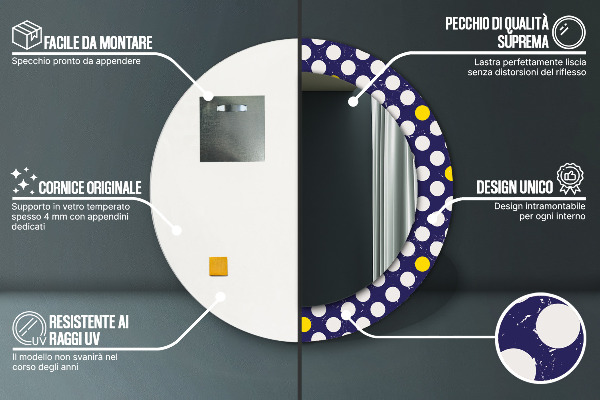 Retro bodky Okrúhle dekoračné zrkadlo na stenu