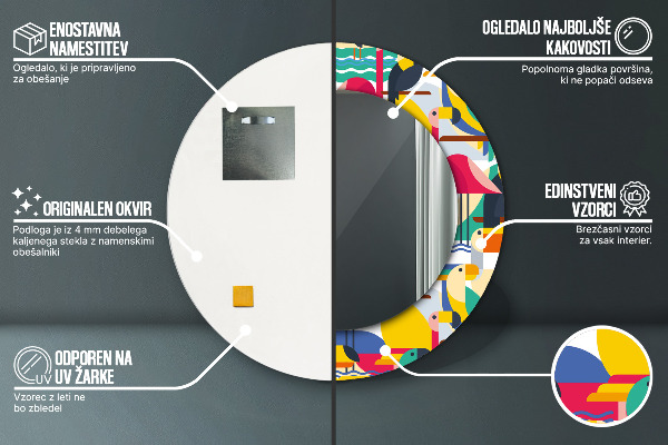 Geometrické tropické vtáky Okrúhle dekoračné zrkadlo