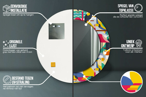 Geometrické tropické vtáky Okrúhle dekoračné zrkadlo