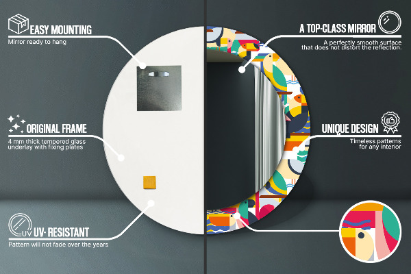 Geometrické tropické vtáky Okrúhle dekoračné zrkadlo