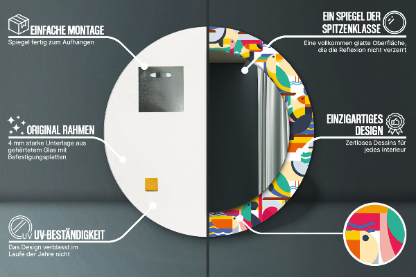 Geometrické tropické vtáky Okrúhle dekoračné zrkadlo