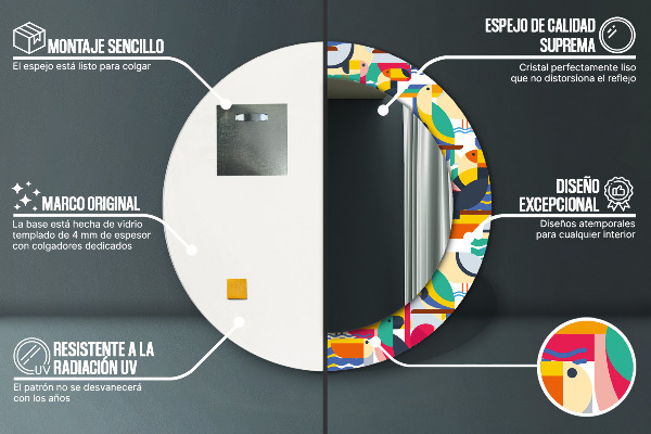 Geometrické tropické vtáky Okrúhle dekoračné zrkadlo