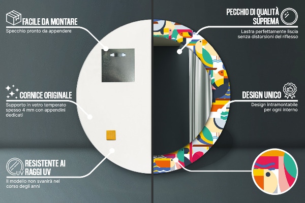 Geometrické tropické vtáky Okrúhle dekoračné zrkadlo