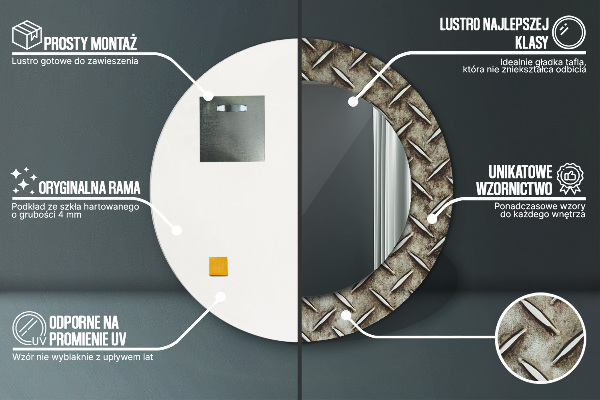 Oceľová textúra Okrúhle zrkadlo s motívom