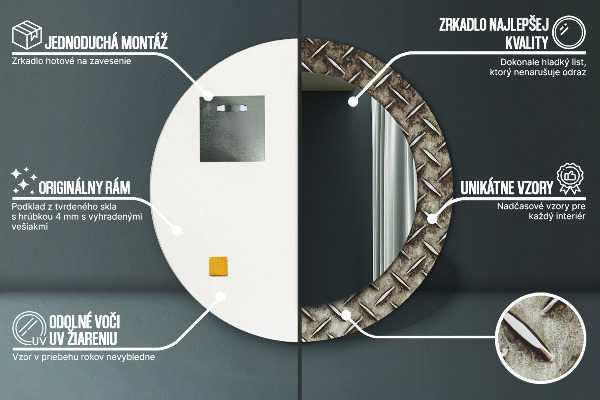 Oceľová textúra Okrúhle zrkadlo s motívom