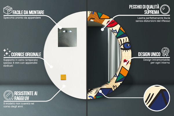 Štýl pop umenia Okrúhle zrkadlo s motívom