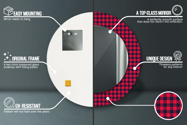 Červená mriežka Okrúhle dekoračné zrkadlo na stenu