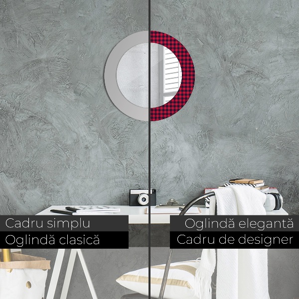 Červená mriežka Okrúhle dekoračné zrkadlo na stenu