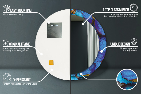 Modrý a zelený motýľ Okrúhle dekoračné zrkadlo na stenu