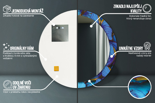 Modrý a zelený motýľ Okrúhle dekoračné zrkadlo na stenu