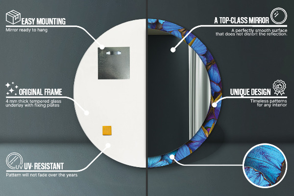 Modrý a zelený motýľ Okrúhle dekoračné zrkadlo na stenu