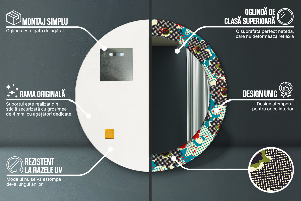 Retro kvety vzor Okrúhle zrkadlo s motívom