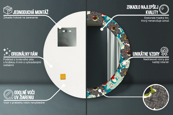 Retro kvety vzor Okrúhle zrkadlo s motívom