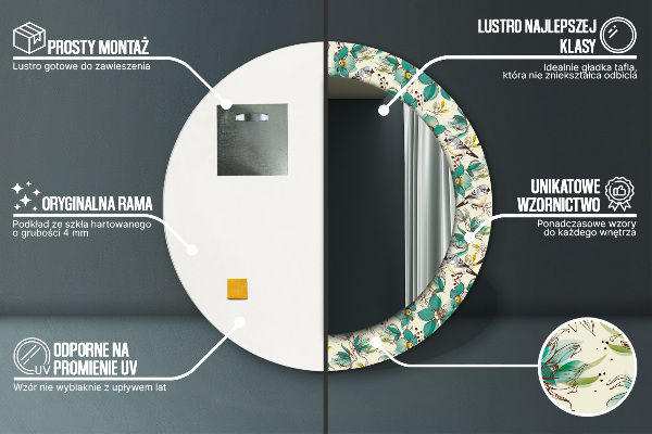 Kvety a vtáky Okrúhle zrkadlo s motívom