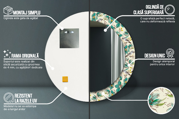 Kvety a vtáky Okrúhle zrkadlo s motívom