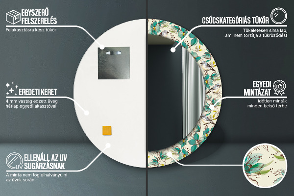 Kvety a vtáky Okrúhle zrkadlo s motívom