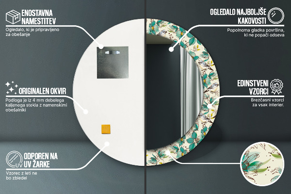 Kvety a vtáky Okrúhle zrkadlo s motívom