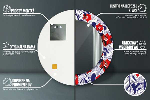 Filodendron a červené kvety Okrúhle zrkadlo s motívom