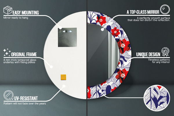 Filodendron a červené kvety Okrúhle zrkadlo s motívom