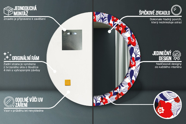 Filodendron a červené kvety Okrúhle zrkadlo s motívom