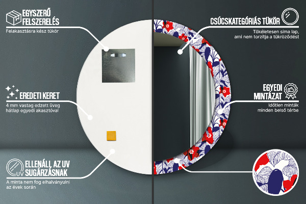 Filodendron a červené kvety Okrúhle zrkadlo s motívom