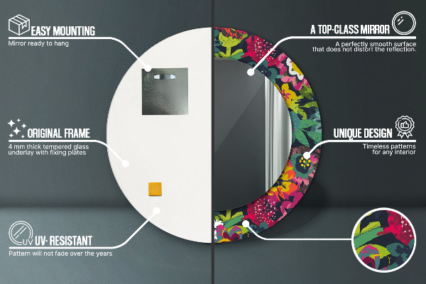 Ručne maľované kvety Okrúhle dekoračné zrkadlo