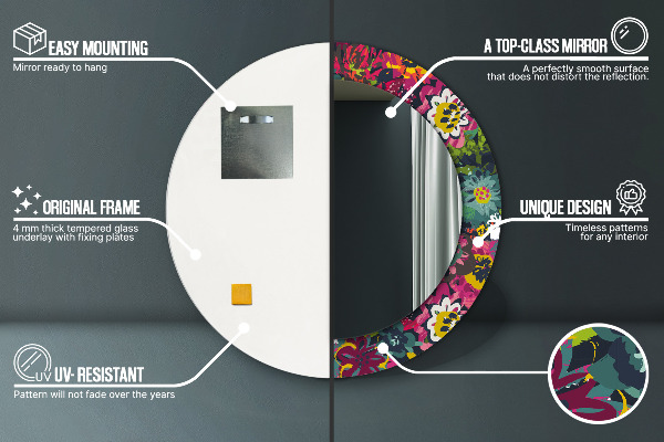 Ručne maľované kvety Okrúhle dekoračné zrkadlo