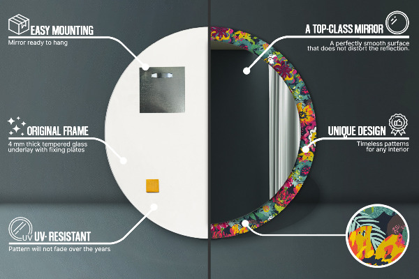 Ručne maľované kvety Okrúhle dekoračné zrkadlo