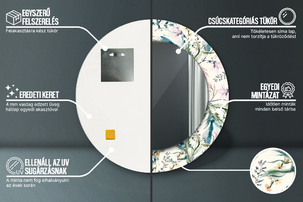 Kvety Okrúhle dekoračné zrkadlo