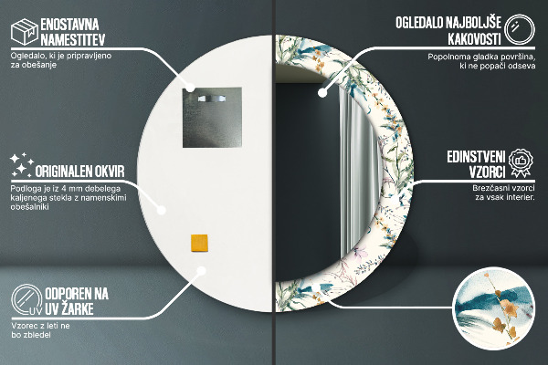 Kvety Okrúhle dekoračné zrkadlo