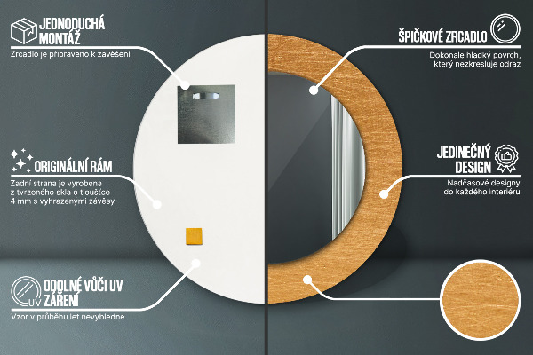 Kovový povrch Okrúhle dekoračné zrkadlo