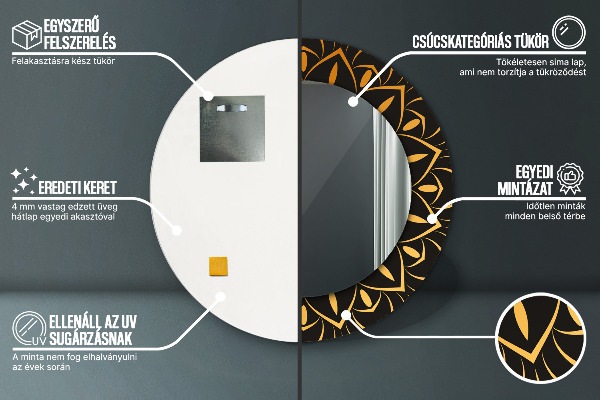 Zlatá mandala Okrúhle dekoračné zrkadlo na stenu