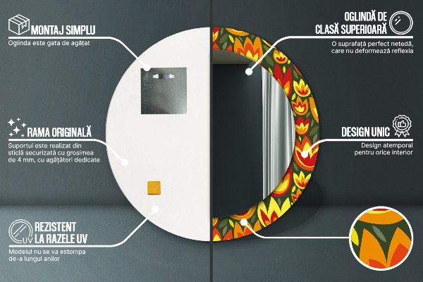 Retro tulipány Okrúhle dekoračné zrkadlo na stenu