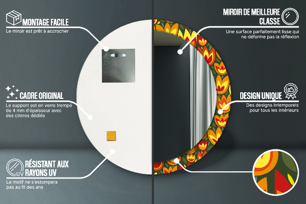 Retro tulipány Okrúhle dekoračné zrkadlo na stenu