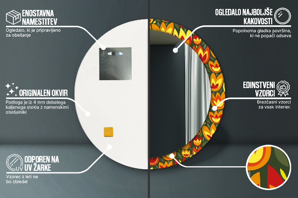 Retro tulipány Okrúhle dekoračné zrkadlo na stenu