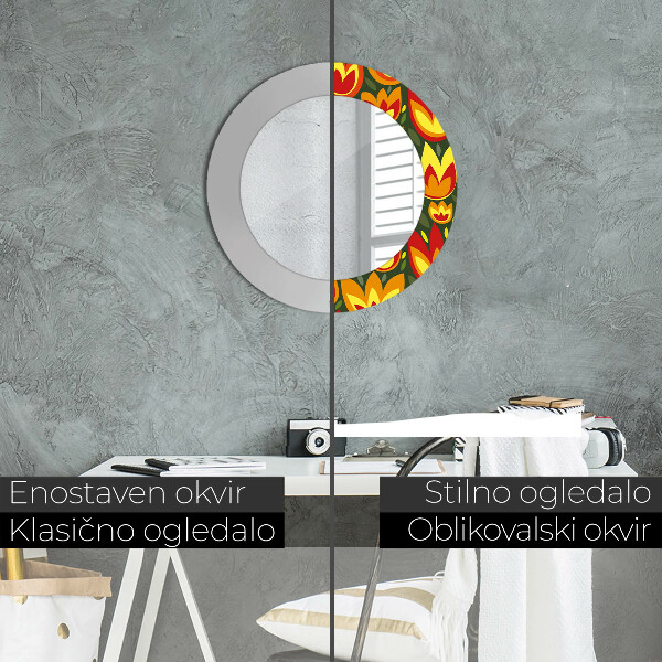 Retro tulipány Okrúhle dekoračné zrkadlo na stenu