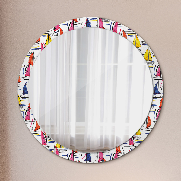 Łódź na jazere Okrúhle dekoračné zrkadlo na stenu