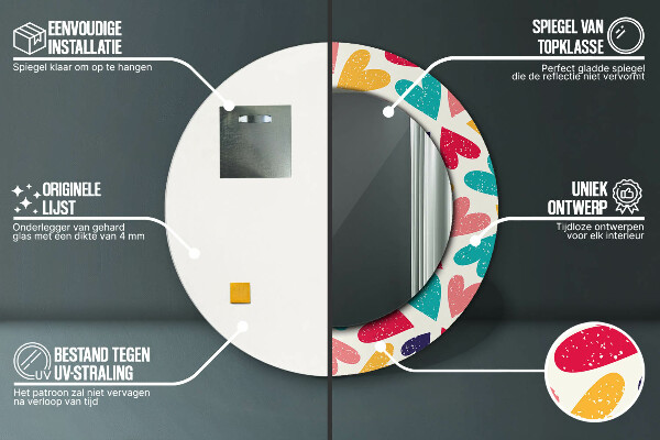 Farebné srdcia Okrúhle dekoračné zrkadlo