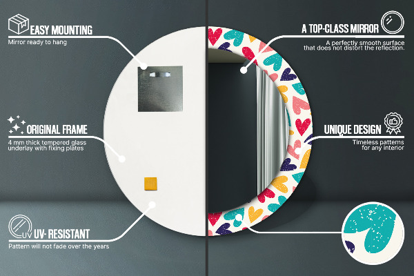 Farebné srdcia Okrúhle dekoračné zrkadlo