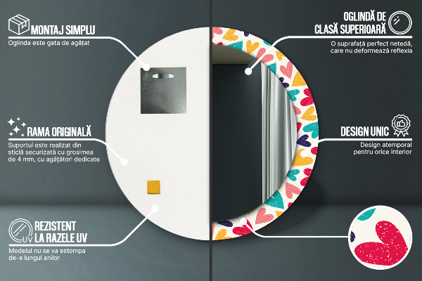 Farebné srdcia Okrúhle dekoračné zrkadlo