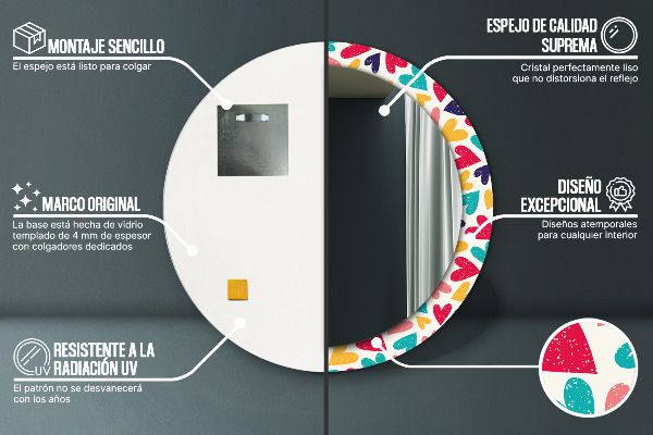 Farebné srdcia Okrúhle dekoračné zrkadlo