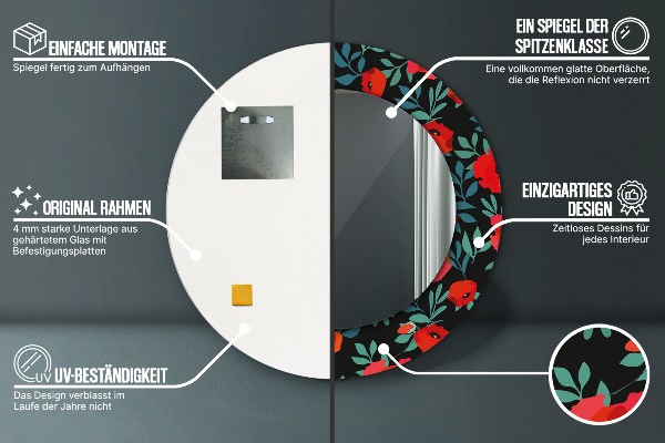 Červené mak Okrúhle dekoračné zrkadlo