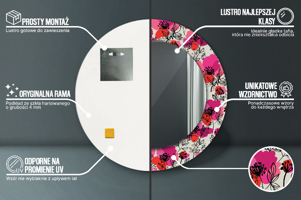 Ružové maky Okrúhle dekoračné zrkadlo