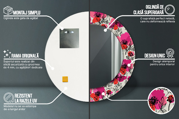 Ružové maky Okrúhle dekoračné zrkadlo