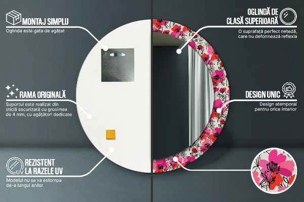 Ružové maky Okrúhle dekoračné zrkadlo