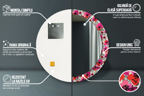 Ružové maky Okrúhle dekoračné zrkadlo